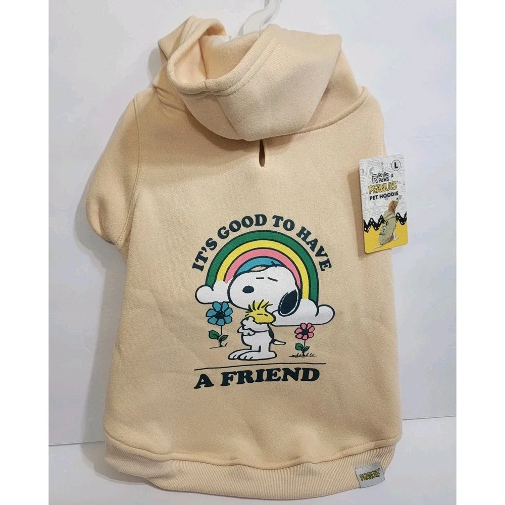 NWT Retro Paws Peanuts Snoopy & Woodstock Friends Rainbow‎ Pet Hoodie Large Dog
